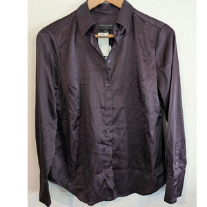Banana Republic Classic Fit Plum Button Front Blouse Long Sleeve NWT